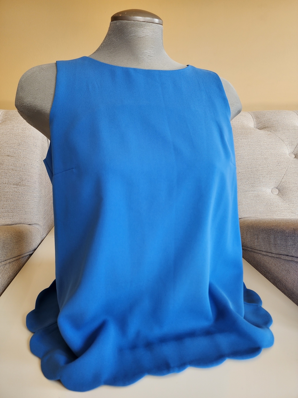J.Crew Scalloped Open‑Back Top XS – Bright Blue Sleeveless Blouse